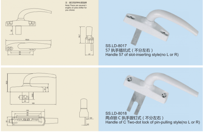 Manipulez la série d'accessoires de porte de fenêtre d'aluminium/zinc pour la poignée de deux serrures